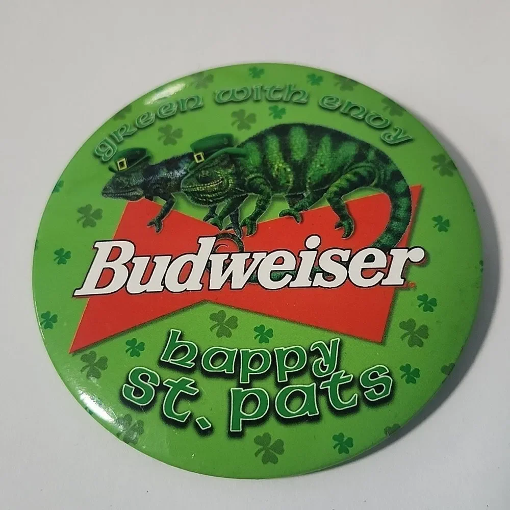 Vintage 1990s Budweiser Button Pin St. Patricks Day